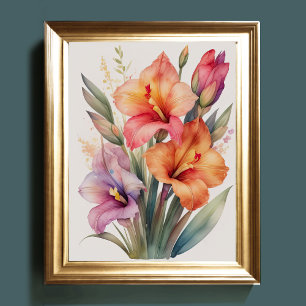 Póster Pintura acuarela de Gladiolas II