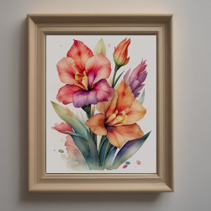 Póster Pintura acuarela de Gladiolas III