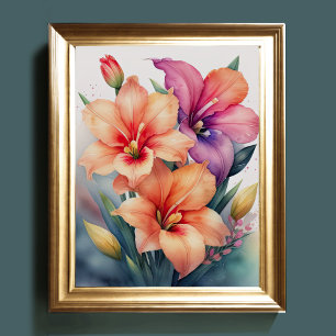 Póster Pintura acuarela de Gladiolas IV