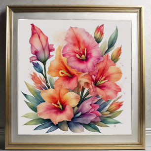 Póster Pintura acuarela de Gladiolas IX