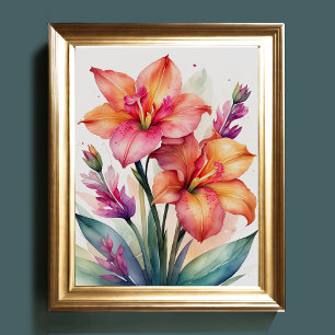 Póster Pintura acuarela de Gladiolas V