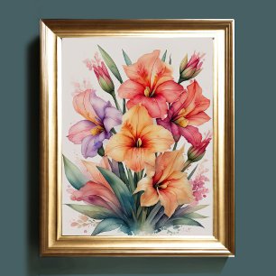 Póster Pintura acuarela de Gladiolas VI