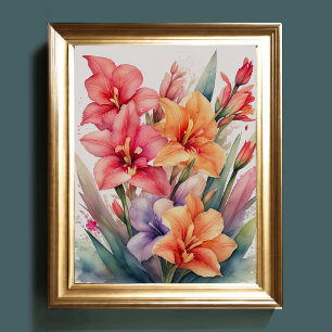 Póster Pintura acuarela de Gladiolas VII