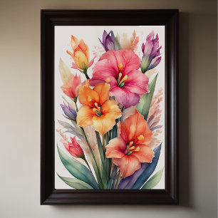 Póster Pintura acuarela de Gladiolas VIII