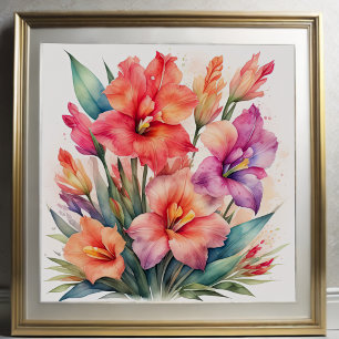 Póster Pintura acuarela de Gladiolas X