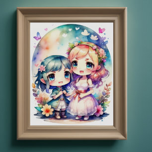 Póster Pintura acuarela de Kawaii Chibi 2 Female II