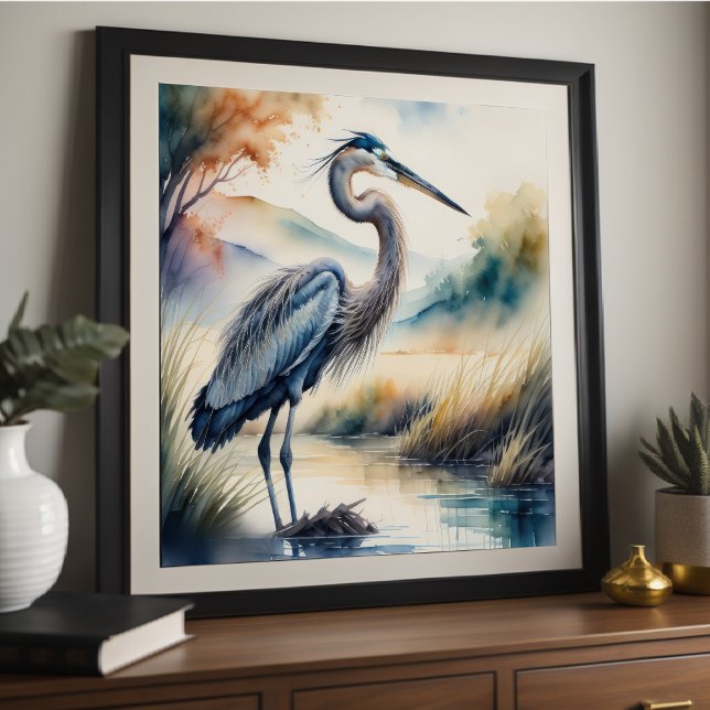Póster Pintura acuarela de la Gran Garza Azul 1:1 (Subido por el creador)