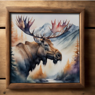 Póster Pintura acuarela de la naturaleza de Moose