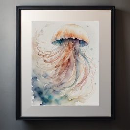 Póster Pintura acuarela de medusas