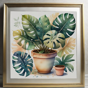Póster Pintura acuarela de Monstera en la olla II