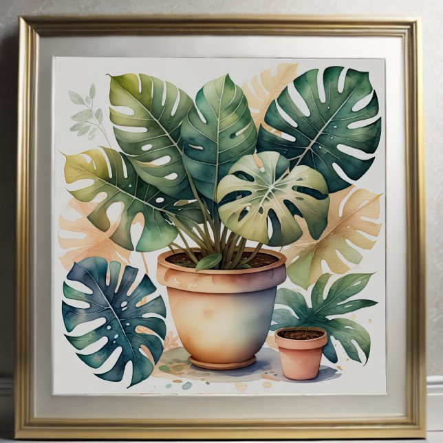 Póster Pintura acuarela de Monstera en la olla II (Subido por el creador)