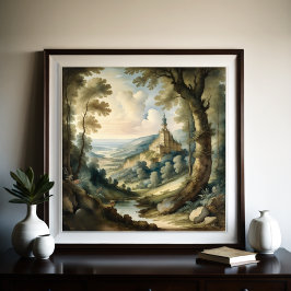 Póster Pintura acuarela de paisajes antiguos