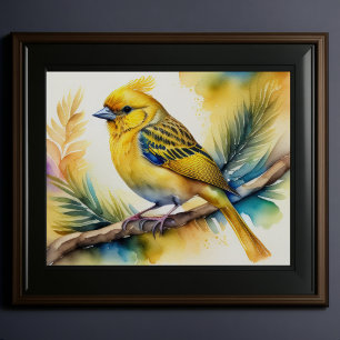 Póster Pintura acuarela de pájaro amarillo 5:4