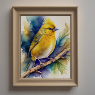 Póster Pintura acuarela de pájaro amarillo 5:4