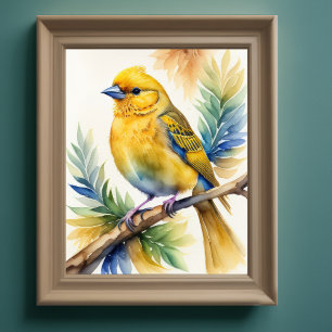 Póster Pintura acuarela de pájaro amarillo 5:4