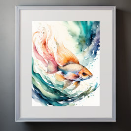 Póster Pintura acuarela de peces