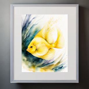 Póster Pintura acuarela de peces amarillos
