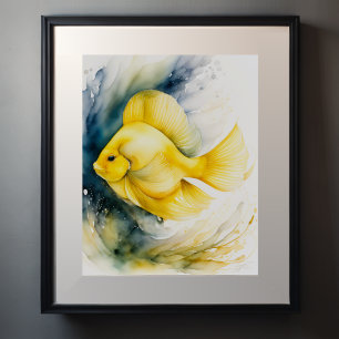 Póster Pintura acuarela de peces amarillos