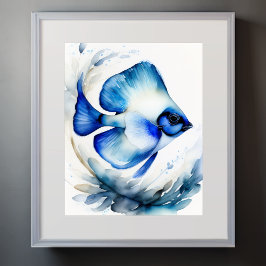 Póster Pintura acuarela de peces azules