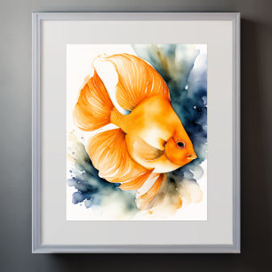Póster Pintura acuarela de peces Naranjas