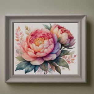 Póster Pintura acuarela de Peonies II