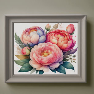 Póster Pintura acuarela de Peonies VI