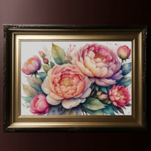 Pintura acuarela de Peonies VIII