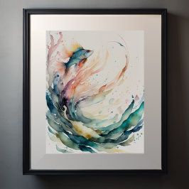 Póster Pintura acuarela de resumen de peces