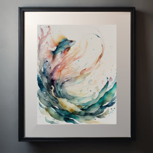 Póster Pintura acuarela de resumen de peces