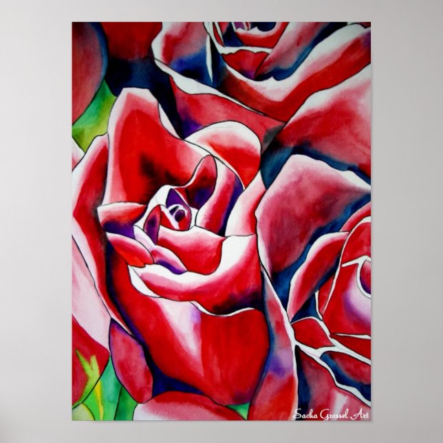 Póster Pintura acuarela de rosa Roses (Frente)