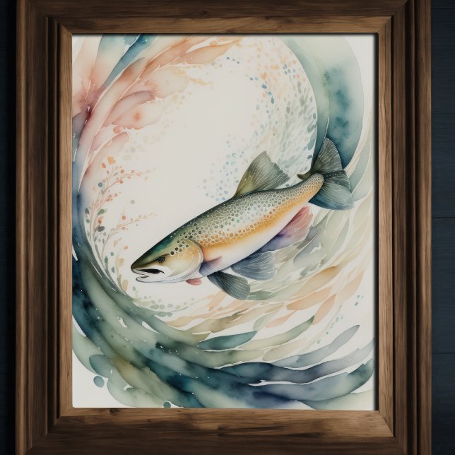 Póster Pintura acuarela de trucha de pescado (Subido por el creador)