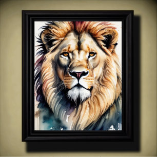 Póster Pintura acuarela de un león macho 5:4