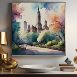 Póster Pintura acuarela de un parque en la ciudad