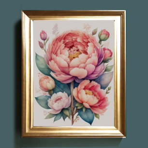 Póster Pintura acuarela de un Peony III