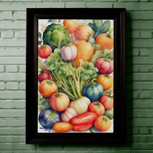 Póster Pintura acuarela de verduras variadas II