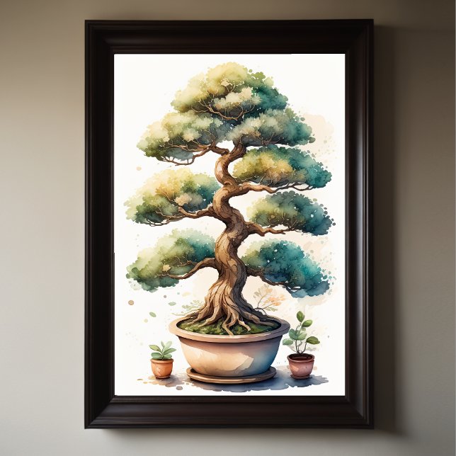 Póster Pintura acuarela del árbol Bonsai en la olla II (Subido por el creador)