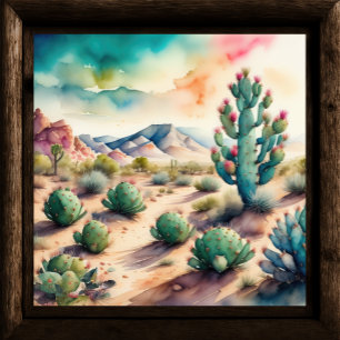 Póster Pintura acuarela del desierto paisajístico rural