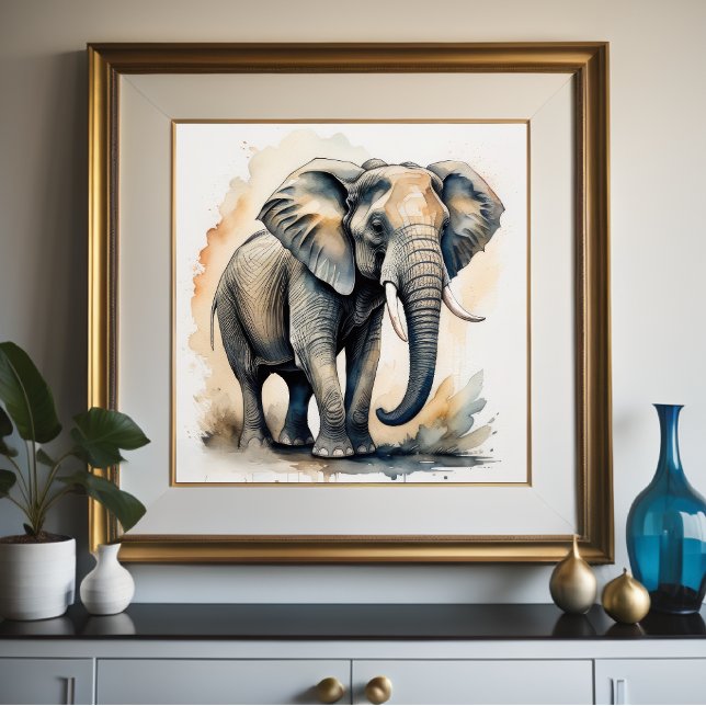 Póster Pintura acuarela del elefante 1:1 (Subido por el creador)