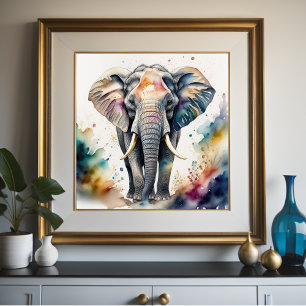 Póster Pintura acuarela del elefante 1:1