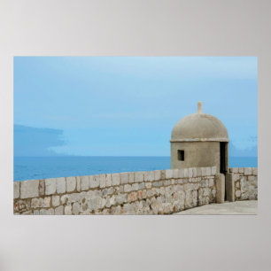 Póster Pintura acuarela del muro de la ciudad de Dubrovni