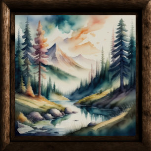 Póster Pintura acuarela del paisaje montañoso