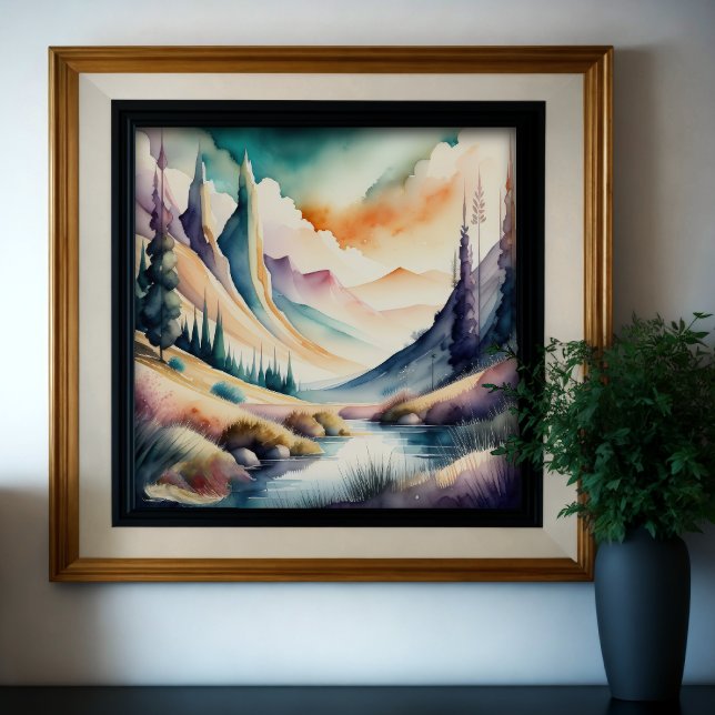 Póster Pintura acuarela del paisaje montañoso (Subido por el creador)