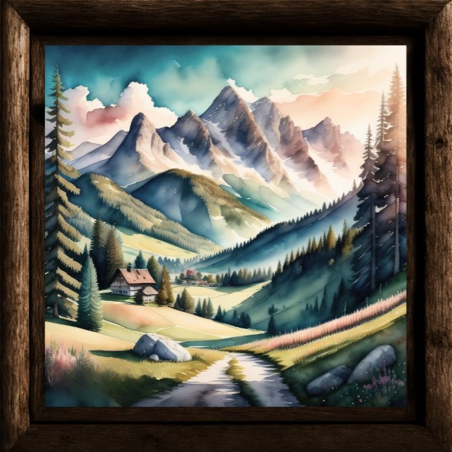 Póster Pintura acuarela del paisaje montañoso (Subido por el creador)