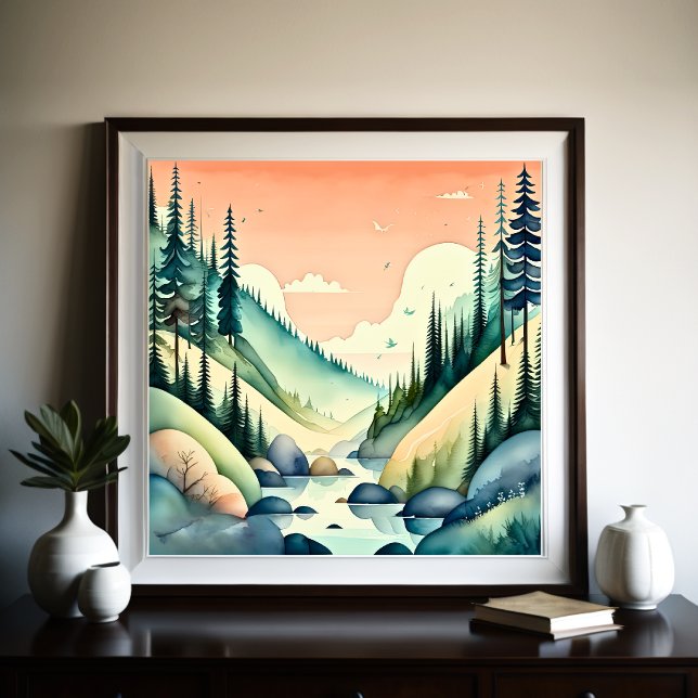 Póster Pintura acuarela del paisaje montañoso (Subido por el creador)