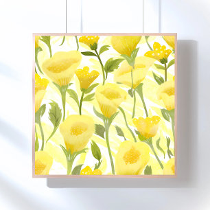 Póster Pintura Acuarela Floral Amarilla