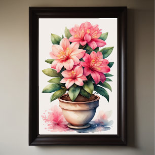 Póster Pintura acuática de Azalea en Pot Pink II