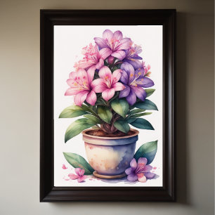 Póster Pintura acuática de Azalea en Pot Purple II