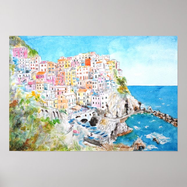 Póster Pintura acuática de Cinque Terre en Italia (Frente)