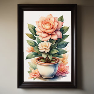 Póster Pintura acuática de la Gardenia en el Pot II
