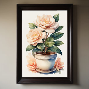 Póster Pintura acuática de la gardenia en la olla